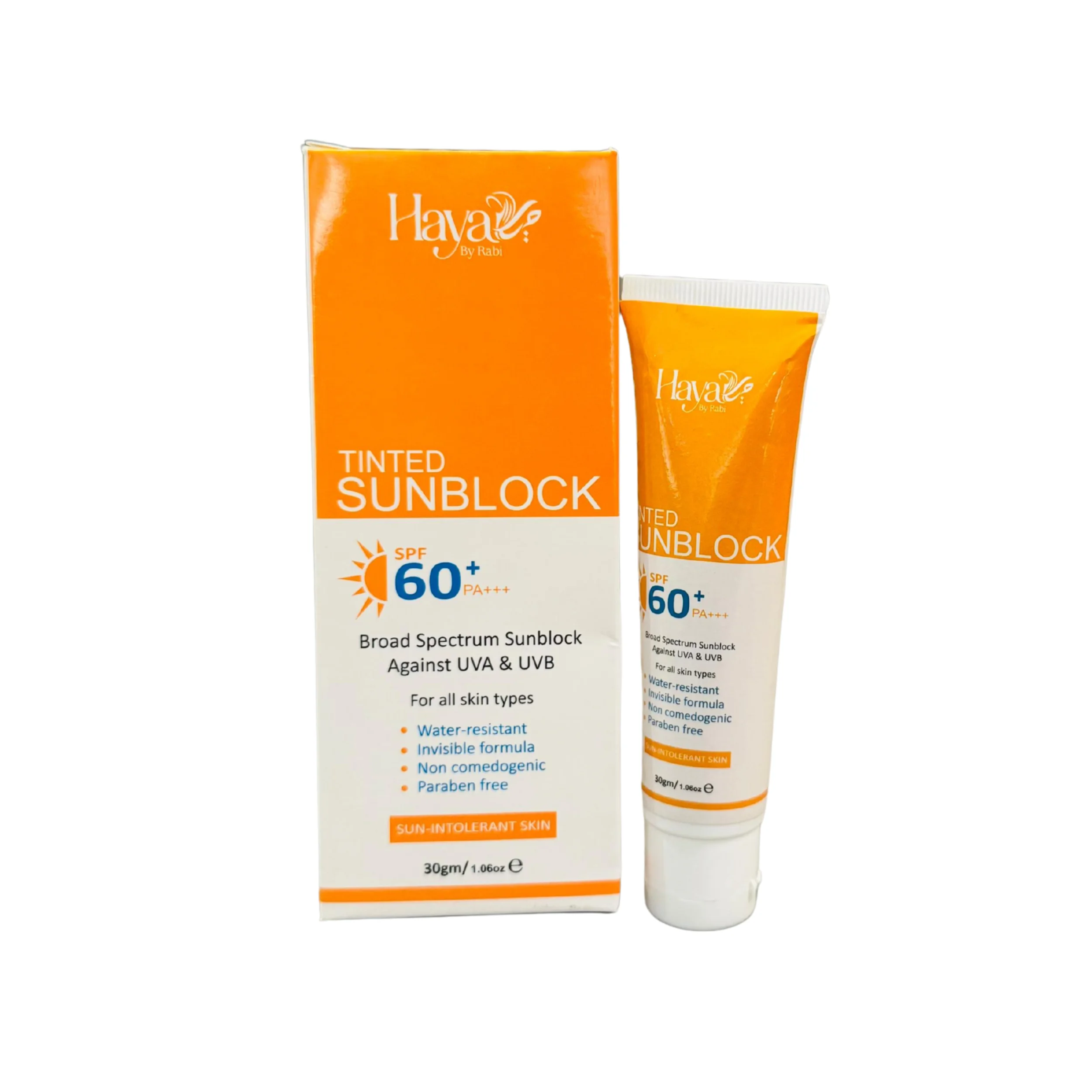 Haya Tinted Sunblock SPF 60+ | Natural Tint | Broad Spectrum UV Protection | Lightweight & Non-Greasy