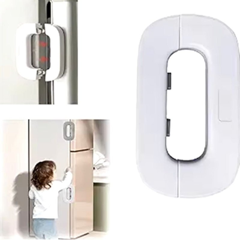 Child Safety Refrigerator Lock | Baby Proof Double Button Fridge Lock White & Grey