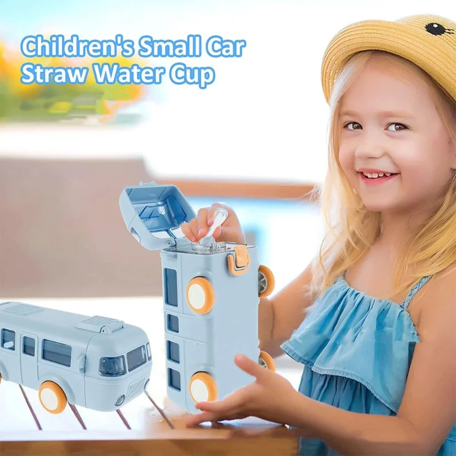 Bus Shape School Water Bottle | 500ml | With Strap | Cute & Leak-Proof | Random Color