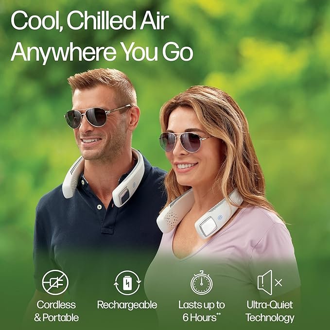 Arctic Air Freedom Wearable Neck Fan & Air Purifier | USB Rechargeable 3-Speed Personal Cooler for Indoor Outdoor Travel