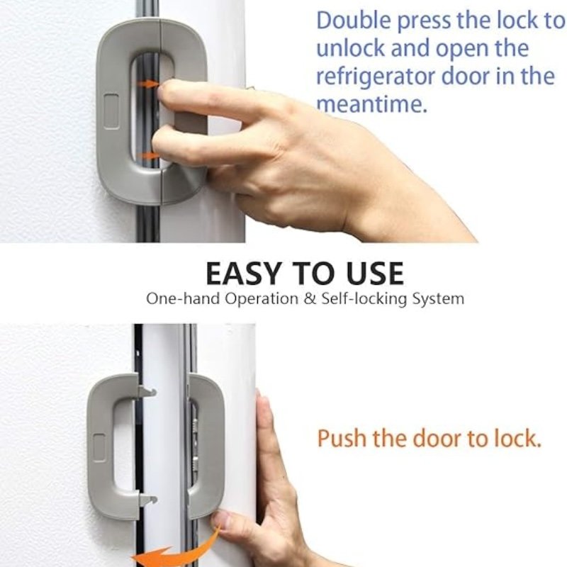 Child Safety Refrigerator Lock | Baby Proof Double Button Fridge Lock White & Grey