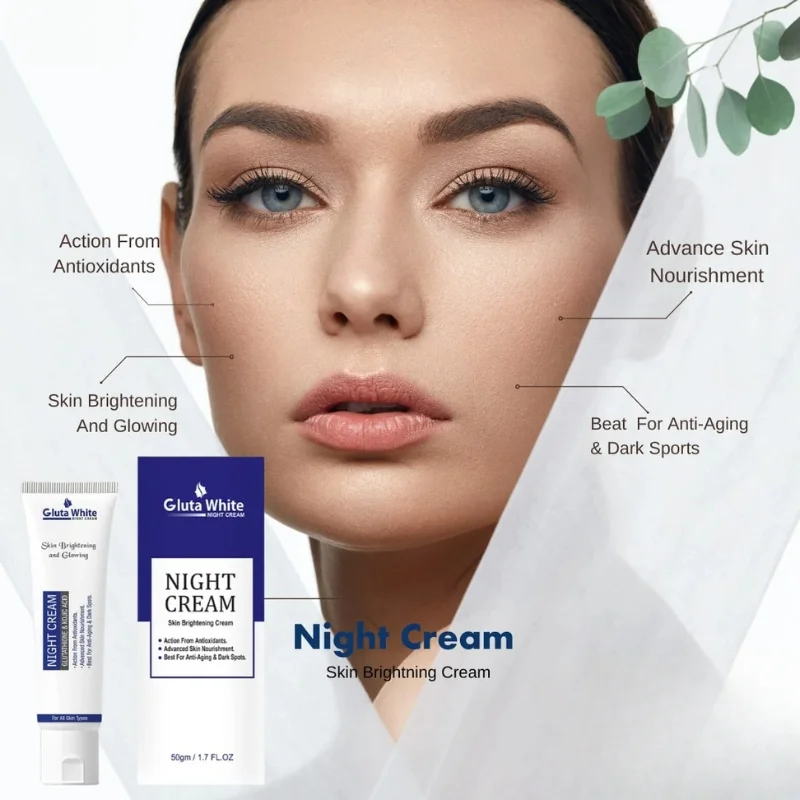 Gluta White Night Cream | Advanced Brightening & Anti-Aging Formula with Glutathione & Vitamins (50ml)