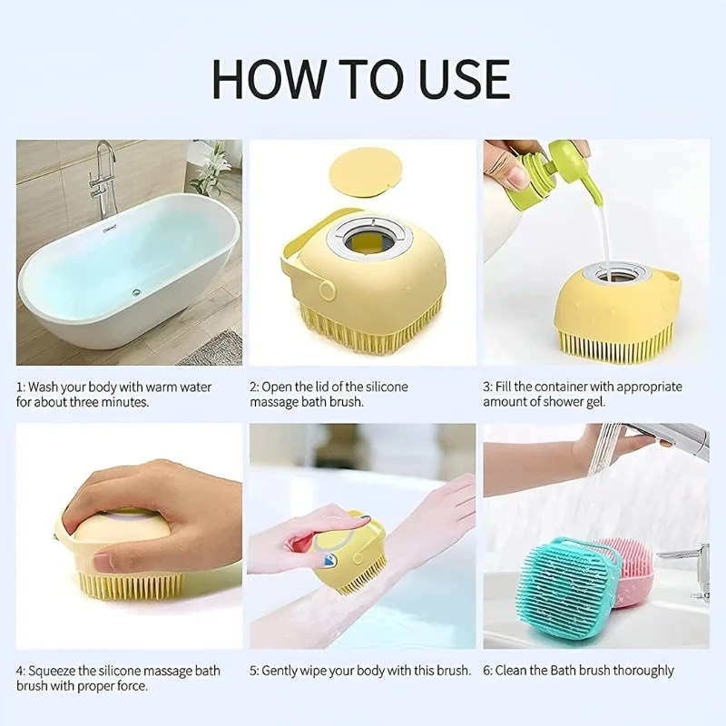 Soft Silicone Bath Brush with Hooks | Baby & Adult Body Scrubber | Random Color | With Box