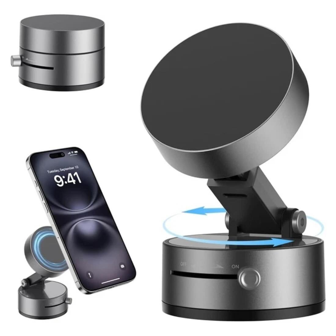 Magnetic Wireless Phone Holder with Foldable Suction Grip for Secure Mounting