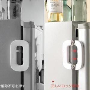 Child Safety Refrigerator Lock | Baby Proof Double Button Fridge Lock White & Grey