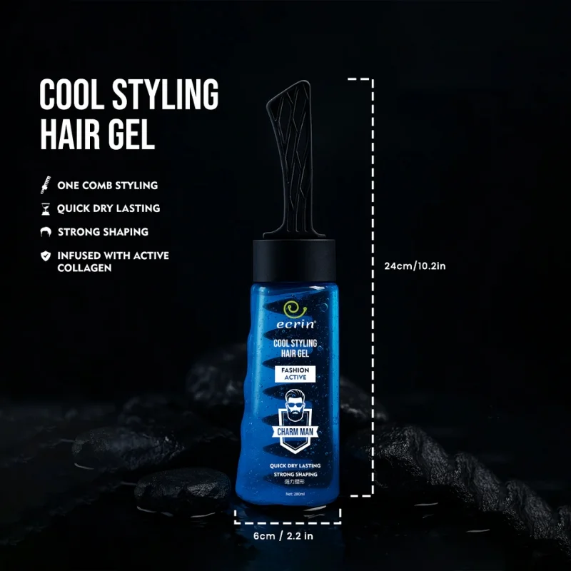 ECRIN Cool Styling Hair Gel 280ml with Active Collagen Strong Hold & Cool Fresh Effect