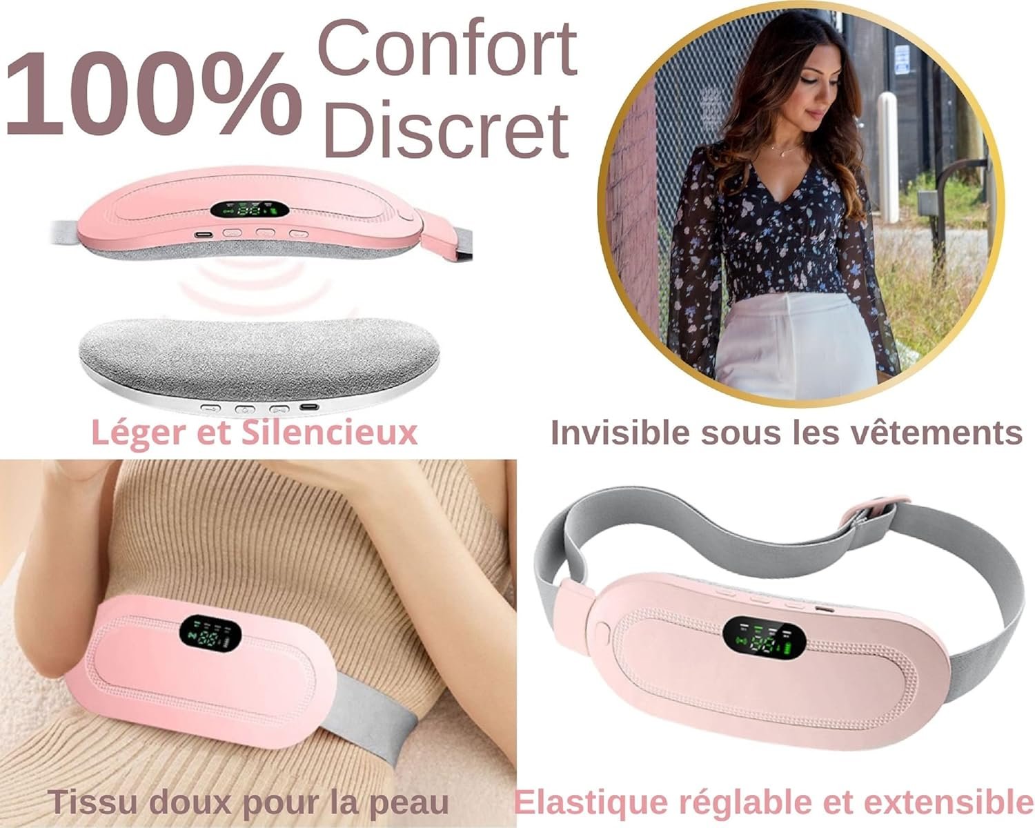 Digital Period Heating Pad & Vibrating Belt | Fast Menstrual Cramp Relief | Rechargeable & Portable