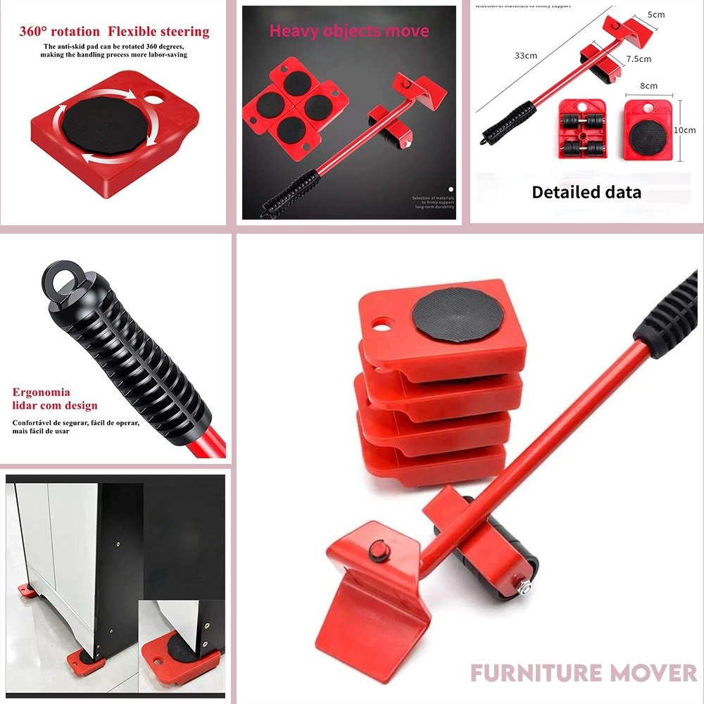 5-in-1 Heavy Furniture Mover Tool Set with Lifter & 360° Rollers