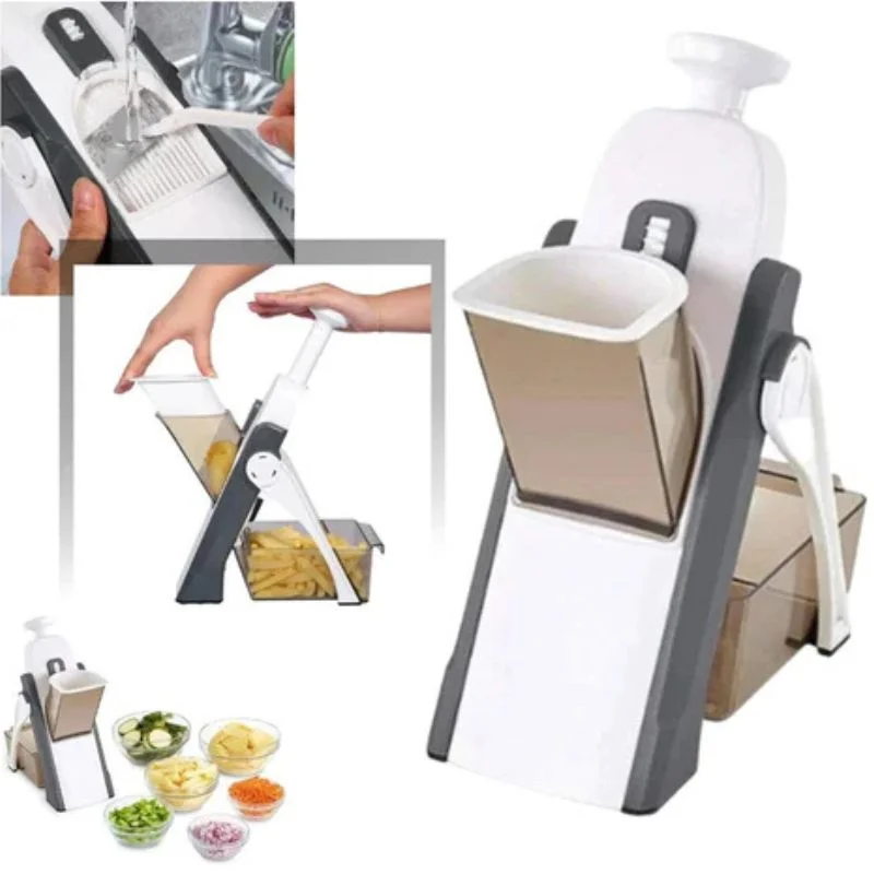 Brava Spring Vegetable Slicer Chopper | Manual Mandoline Cutter / Grinder | Multi-Function Fruit  &  Vegetable Slicer