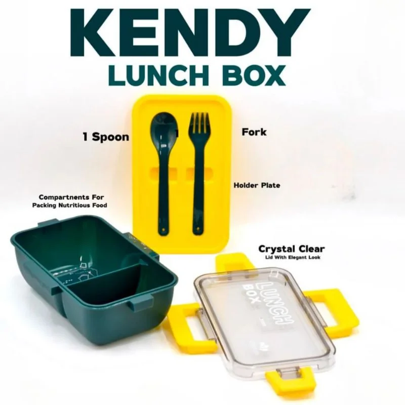 Kendy Lunch Box with Spoon & Fork  | 2-Compartment Portable Tiffin Box for School & Office