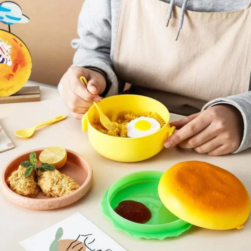 Hamburger Shaped Kids Lunch Box  | Portable Multi-Layer Food Container for School & Travel