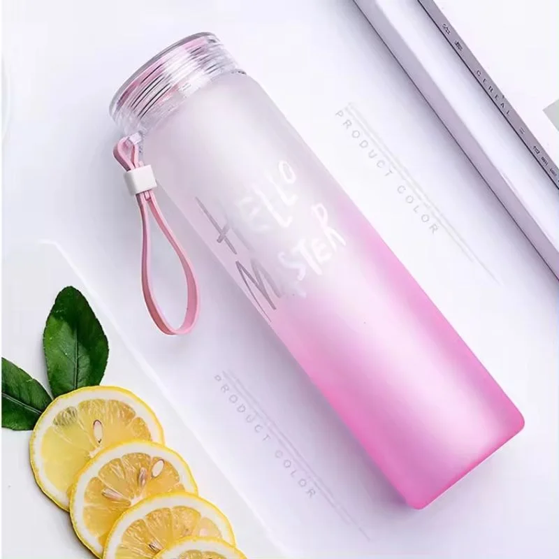 Multicolor Frosted Glass Water Bottle  |  Leak-Proof Insulated Bottle with Hello Master Decal Logo | 400ml