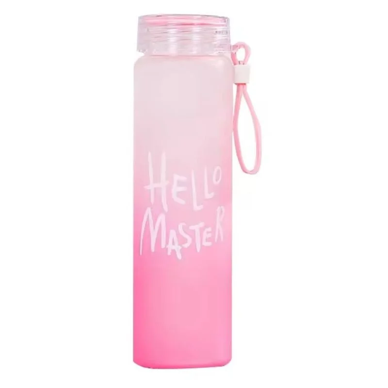 Multicolor Frosted Glass Water Bottle  |  Leak-Proof Insulated Bottle with Hello Master Decal Logo | 400ml