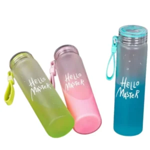 Multicolor Frosted Glass Water Bottle  |  Leak-Proof Insulated Bottle with Hello Master Decal Logo | 400ml