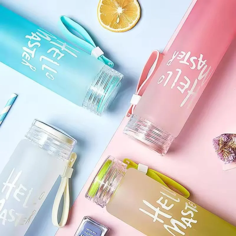 Multicolor Frosted Glass Water Bottle  |  Leak-Proof Insulated Bottle with Hello Master Decal Logo | 400ml