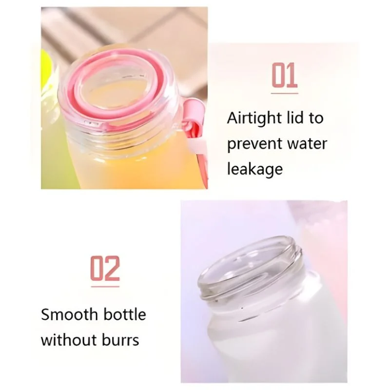 Multicolor Frosted Glass Water Bottle  |  Leak-Proof Insulated Bottle with Hello Master Decal Logo | 400ml