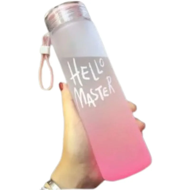 Multicolor Frosted Glass Water Bottle  |  Leak-Proof Insulated Bottle with Hello Master Decal Logo | 400ml