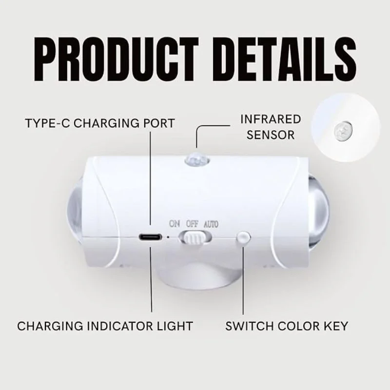 LED Night Light with Motion Sensor | Rechargeable Wireless Wall Lamp | Dimmable Smart Night Light | Magnetic Indoor & Outdoor Wall Light