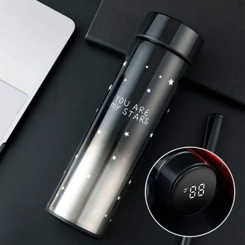 LED Temperature Display Water Bottle Stars Design  | Smart Stainless Steel Vacuum 500ml Flask | Random Color