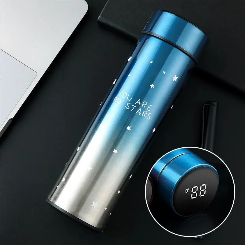 LED Temperature Display Water Bottle Stars Design  | Smart Stainless Steel Vacuum 500ml Flask | Random Color