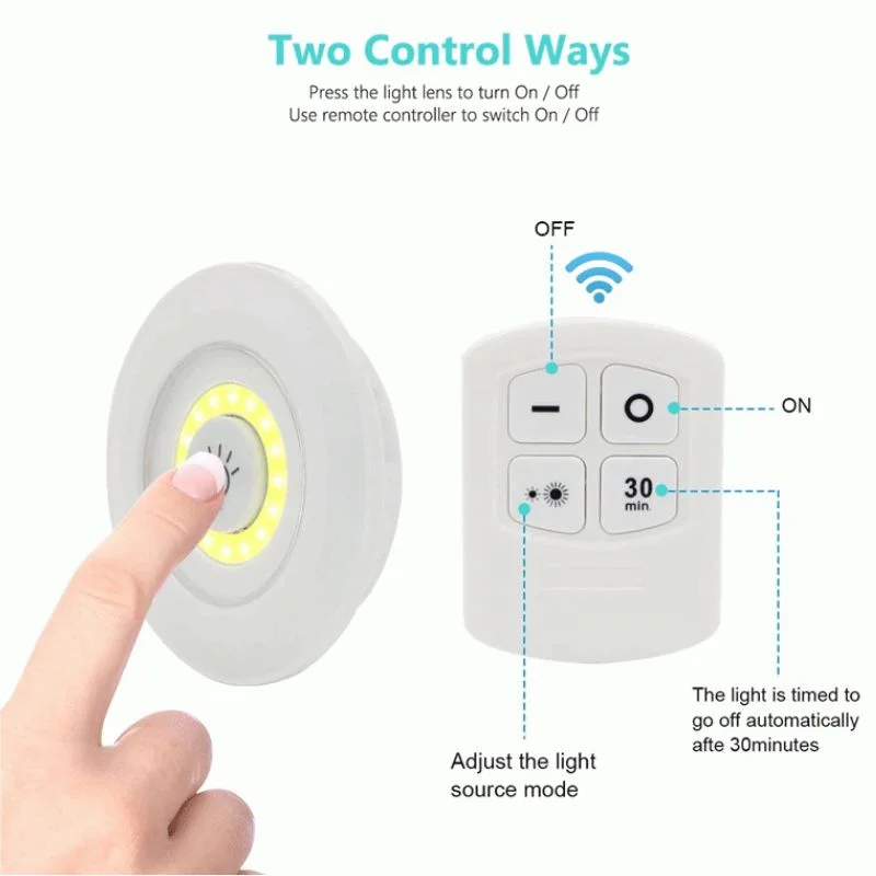 Pack of 3 LED Remote Control Tap Lights  | Self-Adhesive Cabinet, Wardrobe & Kitchen Lights