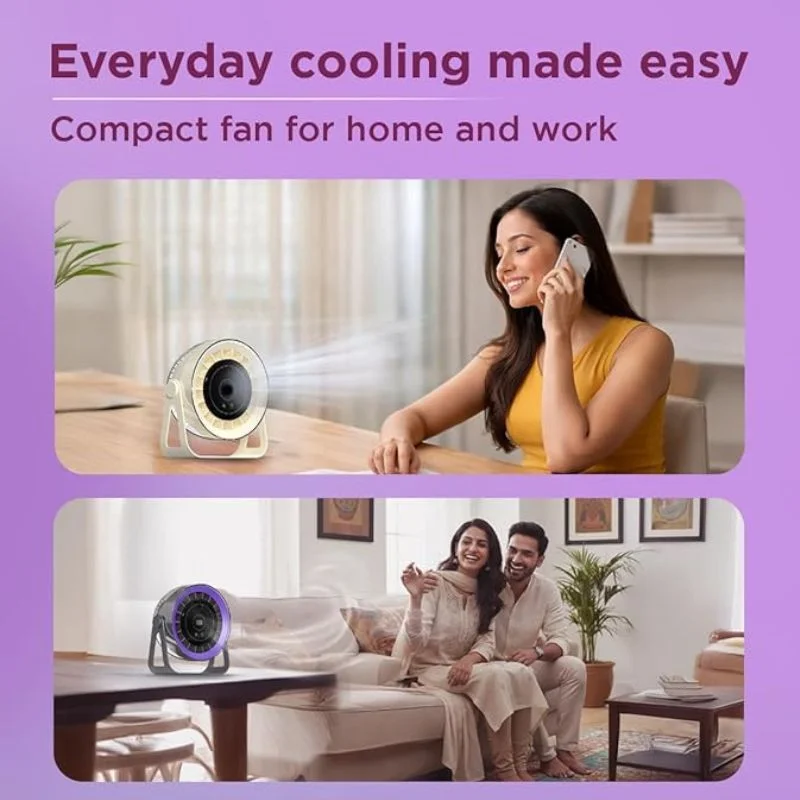 Desktop Circular Rechargeable Fan with 360? Adjustable Airflow | Model QL-02 | Quiet Personal Cooling Fan for Home, Office & Bedroom | Random Color